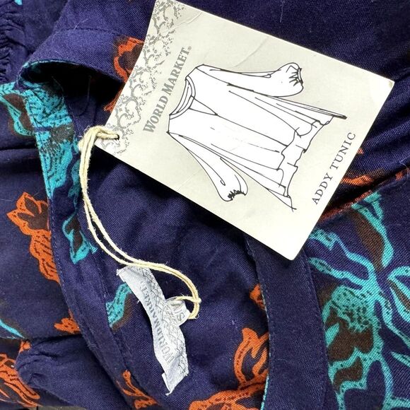 World Market Addy Tunic High Low  Top Blouse Floral Navy Blue S M NWT bv - Picture 8 of 10